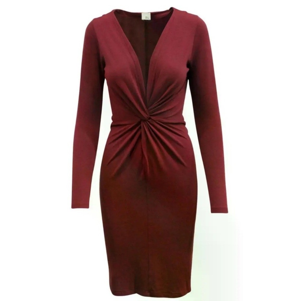 Iris & Ink Knot Detail Midi Dress Red Size 6 Polyester Twist NWT MSRP $167